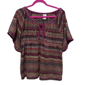 Wrangler XXL Womens Purple Multicolor Chevron Print Top‎ Blouse Shirt Sheer